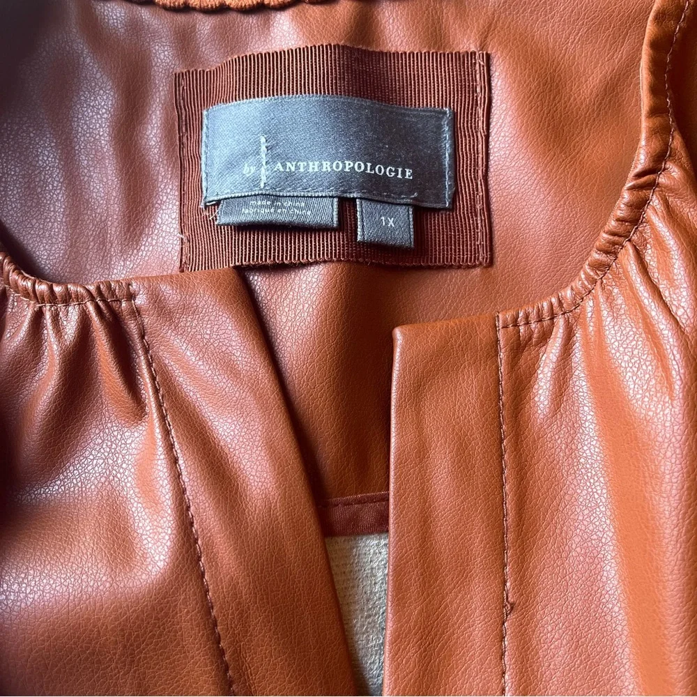 Anthropologie Women’s The Somerset Mini Dress Size 1X Faux Leather Cognac Brown - Picture 11 of 12